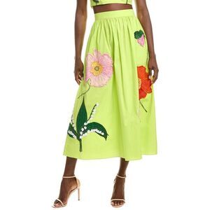 Oscar De La Renta Womens  Painted Poppy Skirt, Green